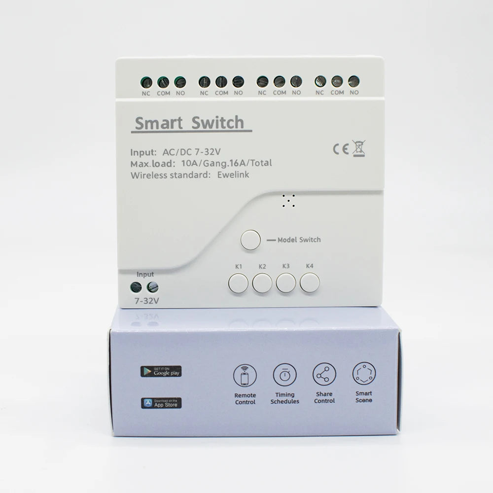 EWelink WiFi Smart 4CH Switch 220V 10A Relay Module APP Remote Control 12V 24V 85-250V Receiver Google Home Alexa