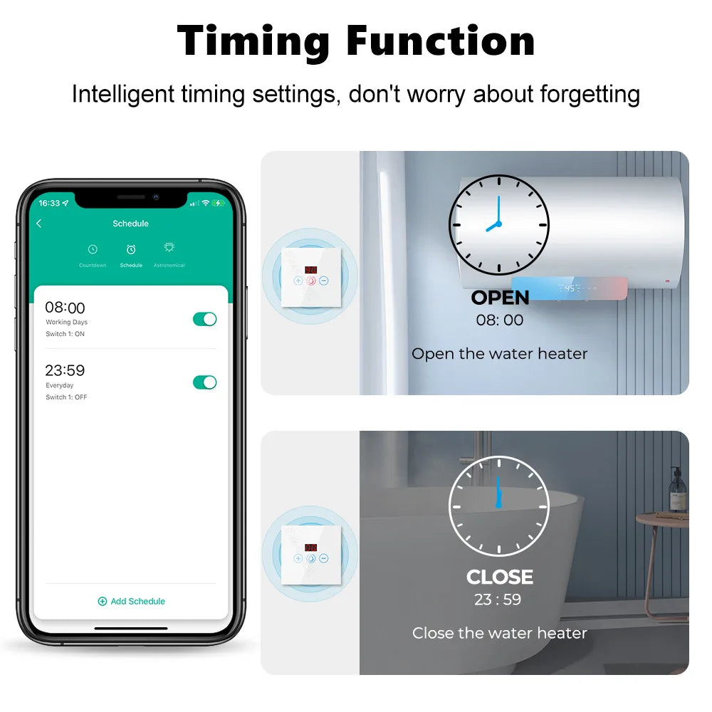 Tuya EU US WiFi/zigbee Smart Water Heater Boiler Switch With Power Monitor Smart Life Control Works With Alexa Alice Google Home