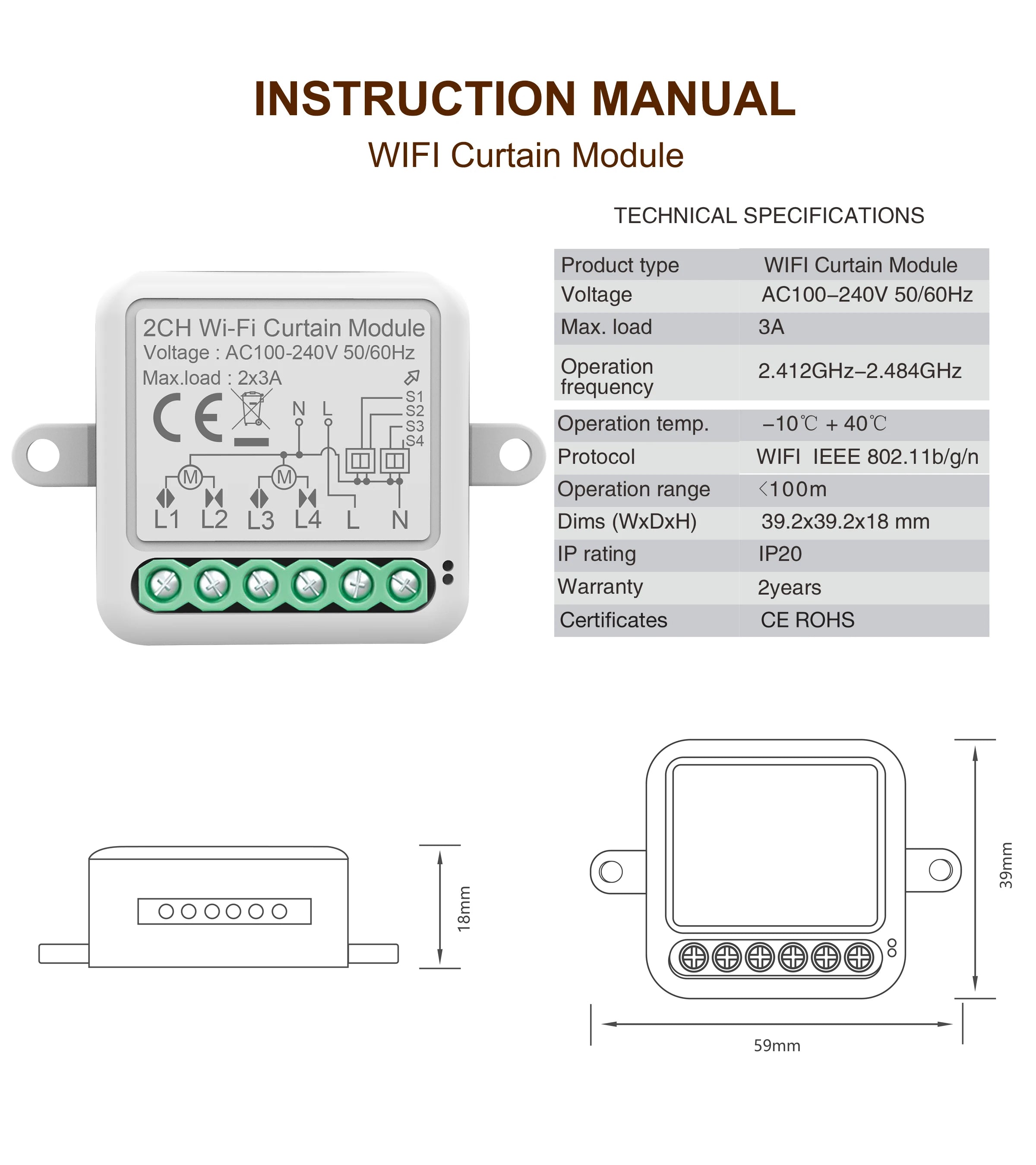 Matter Tuya WiFi Zigbee Mini Curtain Switch Interrupter Roller Shutters Smart Blind Breaker Module Work with  Alexa Google Home