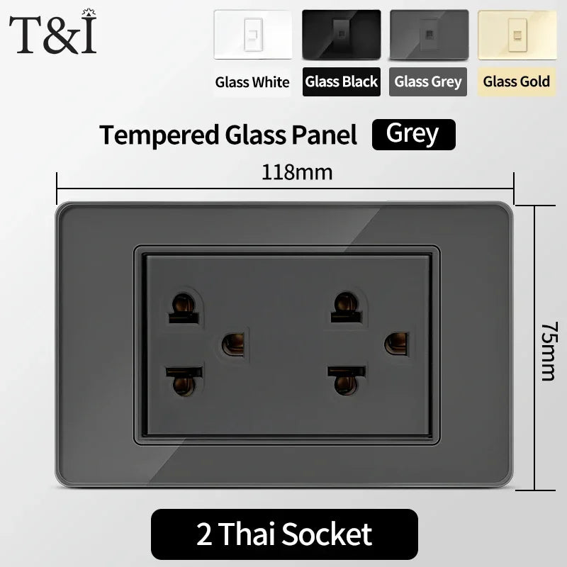 US MexicoSeries Tempered Glass Panel Plate Power Wall Socket USB Type-C Outlet Light Switch 2Way Control Home Office 110V
