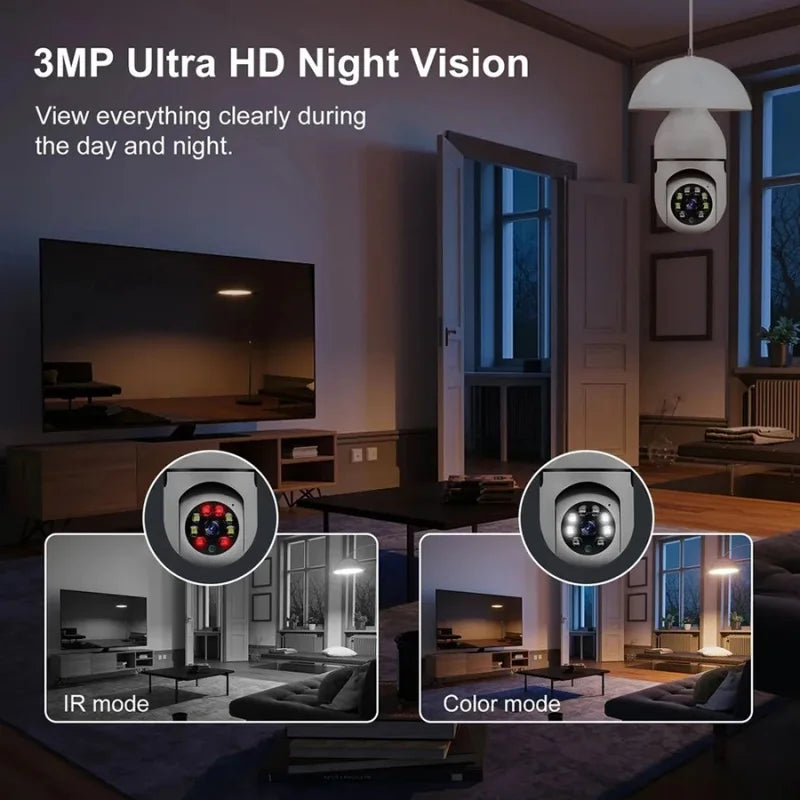 8MP E27 Bulb Surveillance Camera Wifi IP PTZ CCTV Camera 10X Zoom Color Night Vision Human Tracking Security Baby Monitor Cam