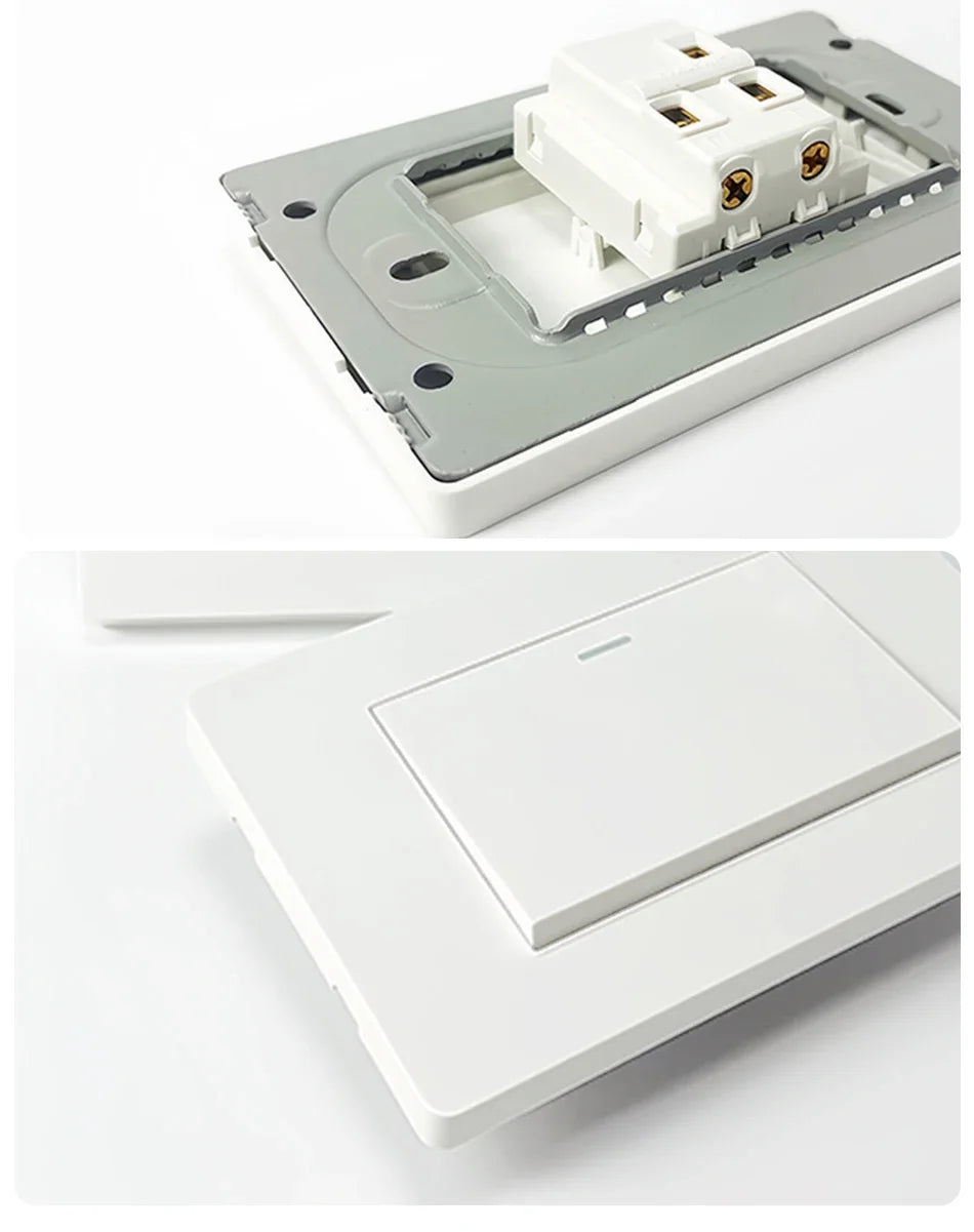 T&I 118*75mm Tempered Glass US Wall Socket White Thai USB Socket Plug with Dual USB Type-C Ports,Light Switch 110V