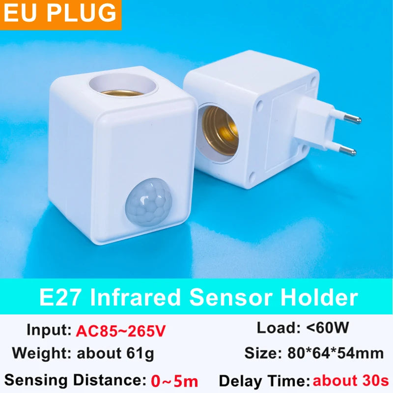 AC85-265V EU/US Plug E27 PIR Motion Sensor LED Switch Lamp Base Human Induction Light Bulb Holder Socket Adapter Converter