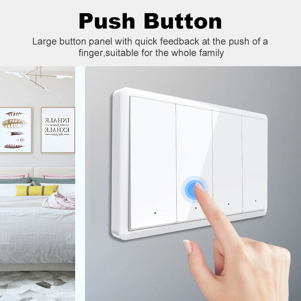 Smart Matter WIFI US Wall Light Switch Neutral Wire Optional 1-4 Gang Big Physical Push Button Voice Control Google Home Alexa