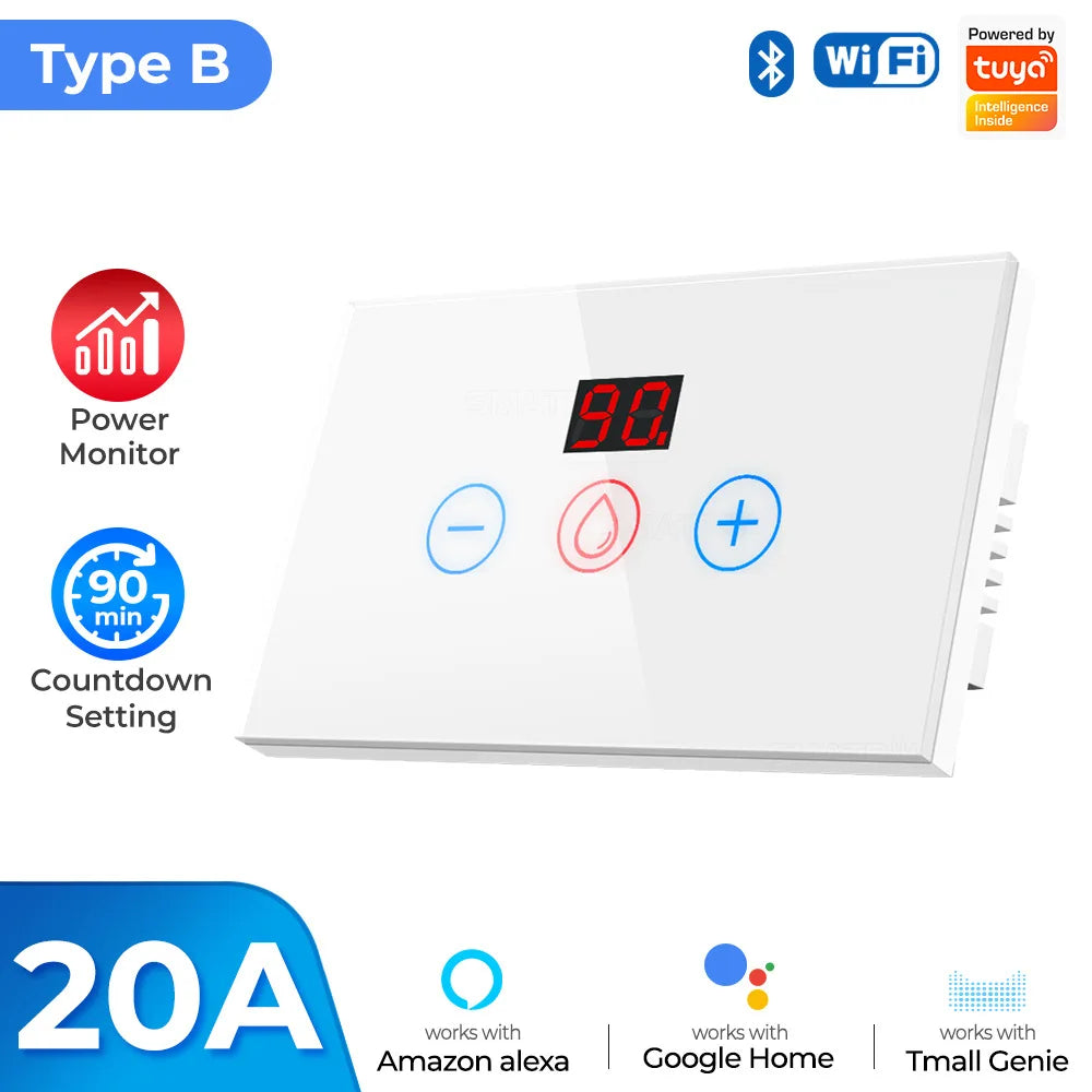 Tuya EU US WiFi/zigbee Smart Water Heater Boiler Switch With Power Monitor Smart Life Control Works With Alexa Alice Google Home