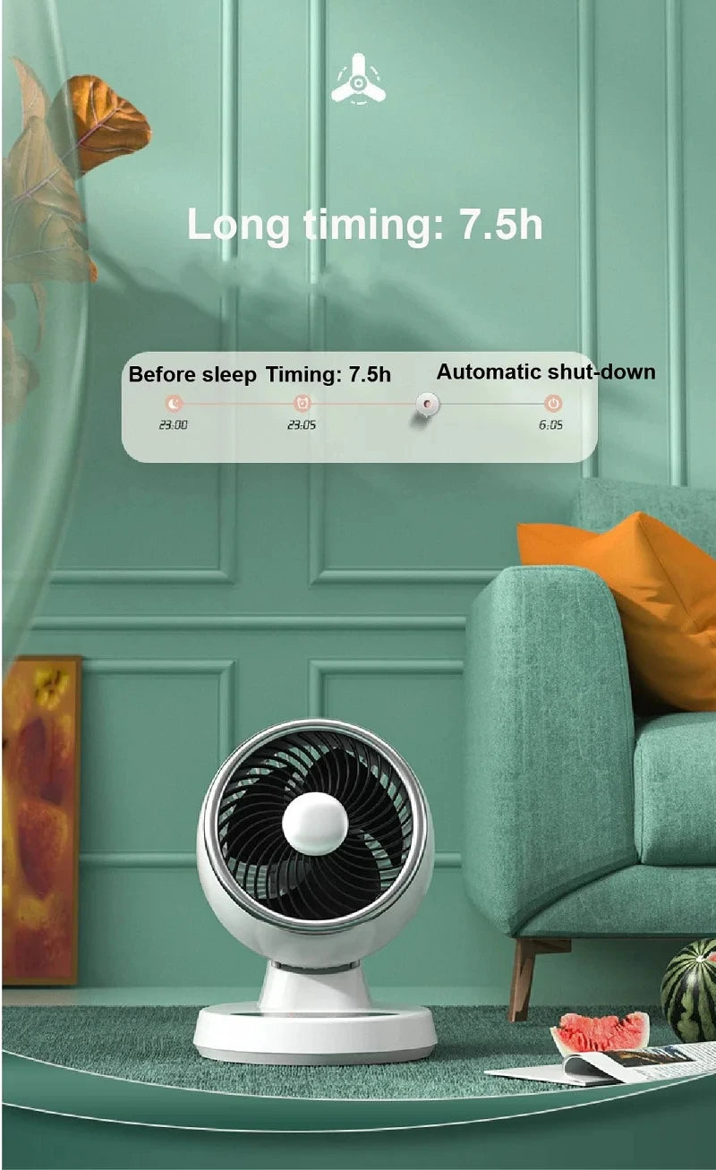 USB Smart Air Circulation Fan Electric Fan Floor Fan Silent Desktop Turbine Dormitory 3 Gear Cooling Timed Electric Fan Summer