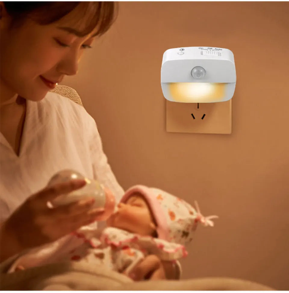 Wireless LED Motion Sensor Night Light Plug In Motion Detector Bedroom Staircase Closet Bedside Night Lamp 220V Battery Powered