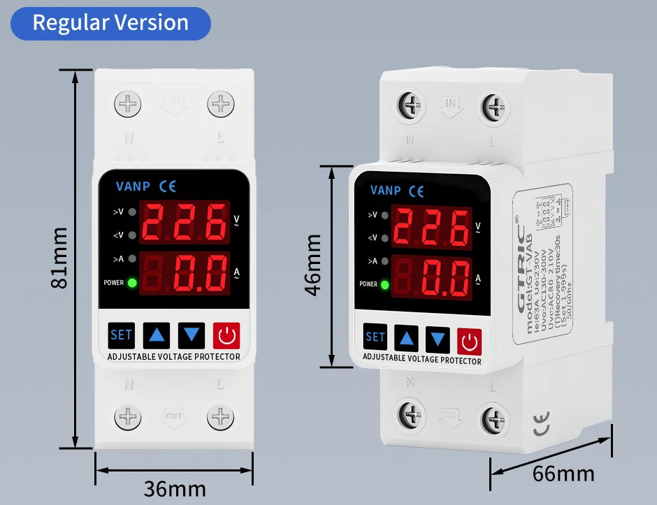 GTRIC Over Under Voltage Protector Adjustable Over Voltage 63A 220VAC Din Rail Under Voltage Protection Device Protector Relay