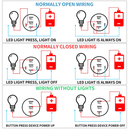 16 19 22mm With Wire Waterproof Metal Push Button Switch LED Ring/Power Light Momentary Latching 5/12/24/220V silver1NO1NC