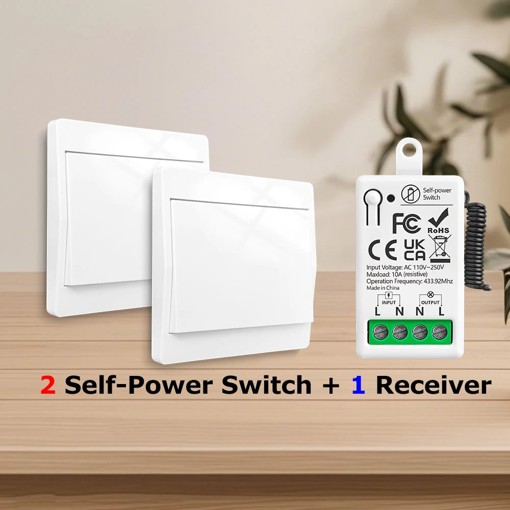 433MHz Wireless Self-Powered Light Switch AC 110V 220V Receiver RF 86 Wall Switch No need Battery for Home Appliance LED Lamp