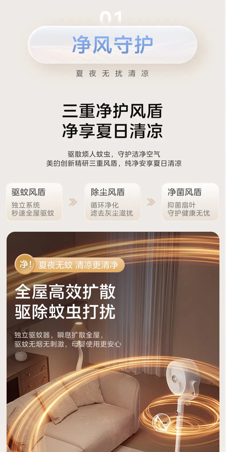 Smart Voice DC Inverter Air Circulator Fan, High Wind Mosquito Repellent Fan for Home Bedroom Baby Use