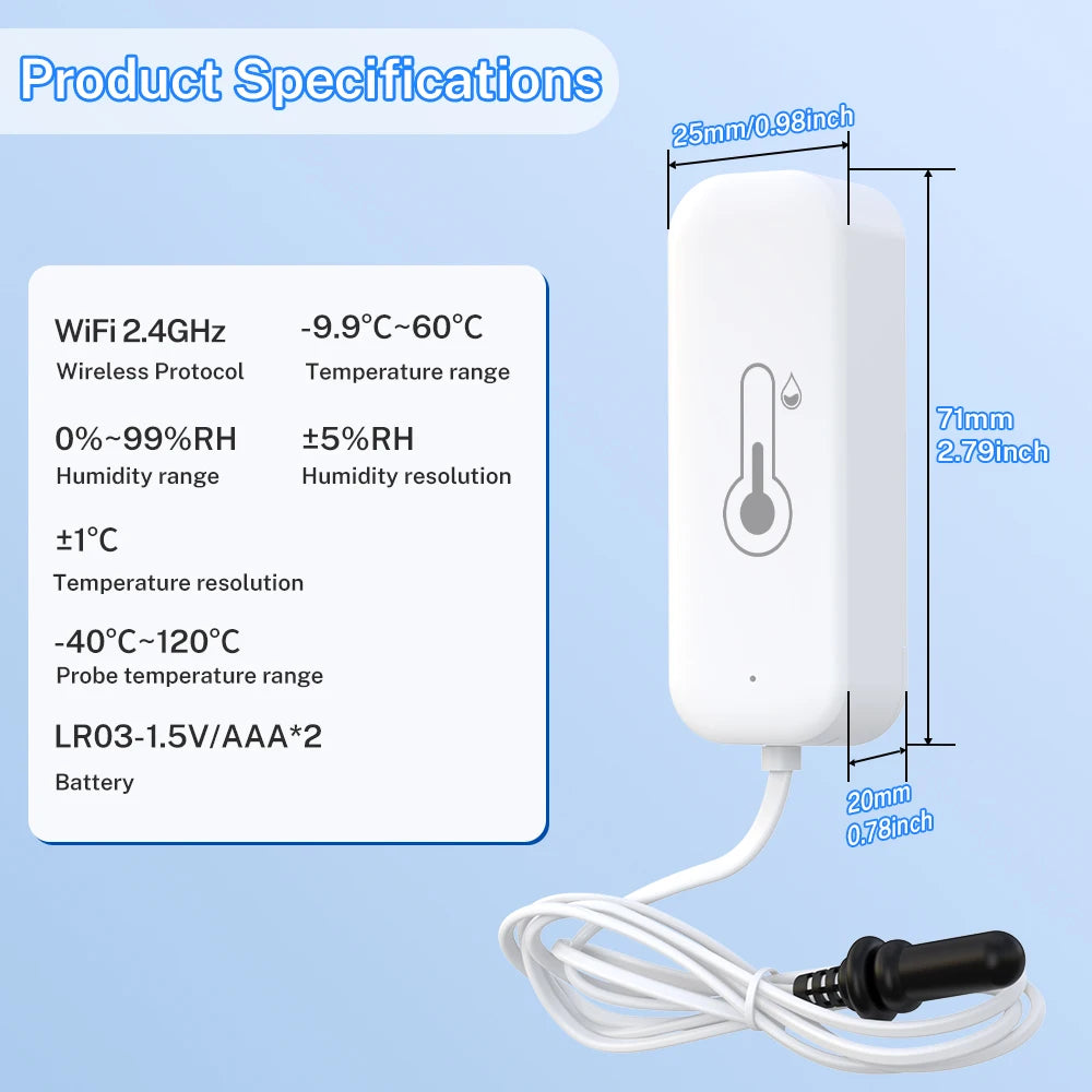 Tuya Zigbee WiFi Temperature Humidity Sensor with External Probe, Smart Home Compatible with Smart Life Google Home Alexa