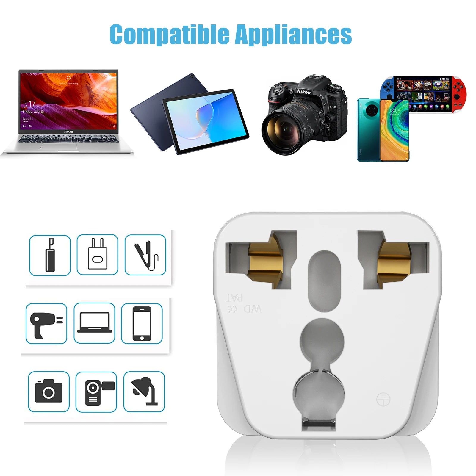3pcs Universal Travel Adapters, European Travel Plug US UK AU to EU Plug Converter Socket Universal Plug to 2 Pin 4 mm for Home