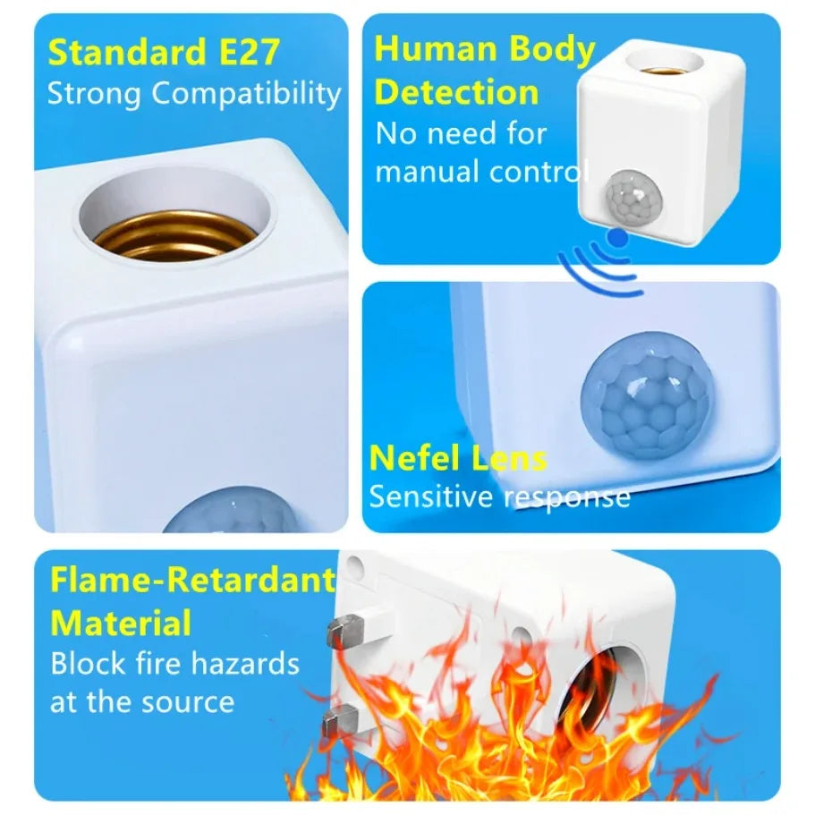 AC85-265V EU/US Plug E27 PIR Motion Sensor LED Switch Lamp Base Human Induction Light Bulb Holder Socket Adapter Converter