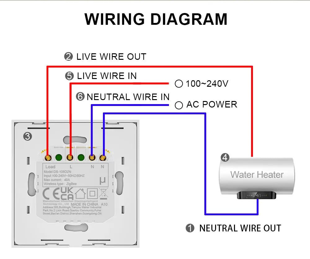 Zigbee Water Heater Large Button Switch Remote and Timer Control Tuya Smart Life App Compatible with Alexa and Google Home
