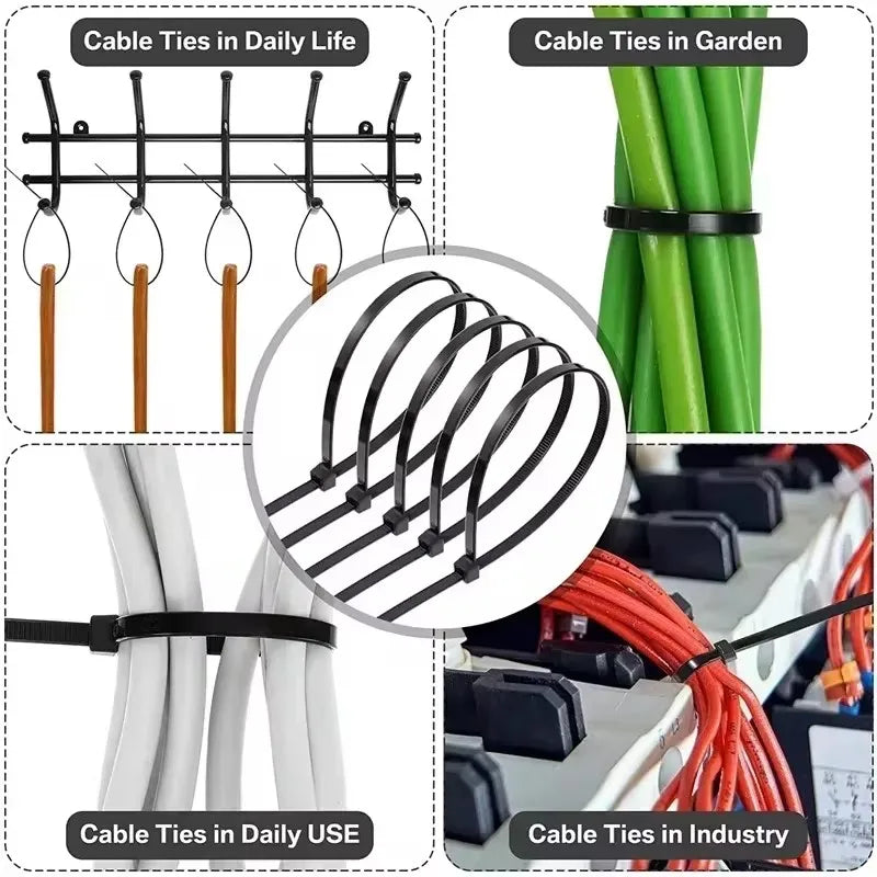 500/1000PCS Plastic Nylon Cable Ties Self-locking Cord Ties Straps Adjustable Cables Fastening Loop Home Office Wire Zip Ties