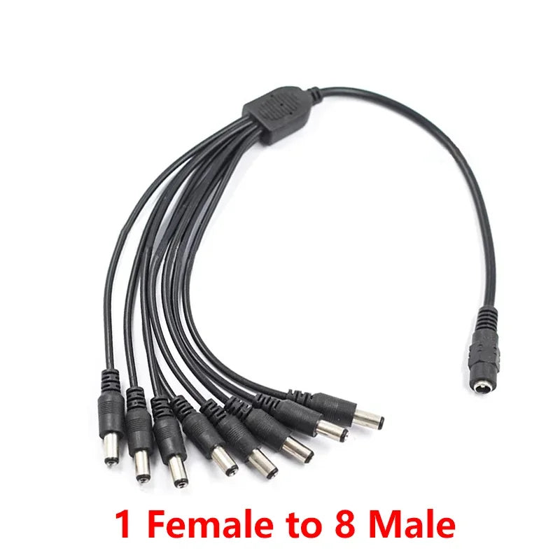 5.5*2.1mm 1 To 2/3/4/5/6/8 Way DC Power Splitter Cable 12V Power Adapter Connector Cord for LED Strip Lights CCTV Camera