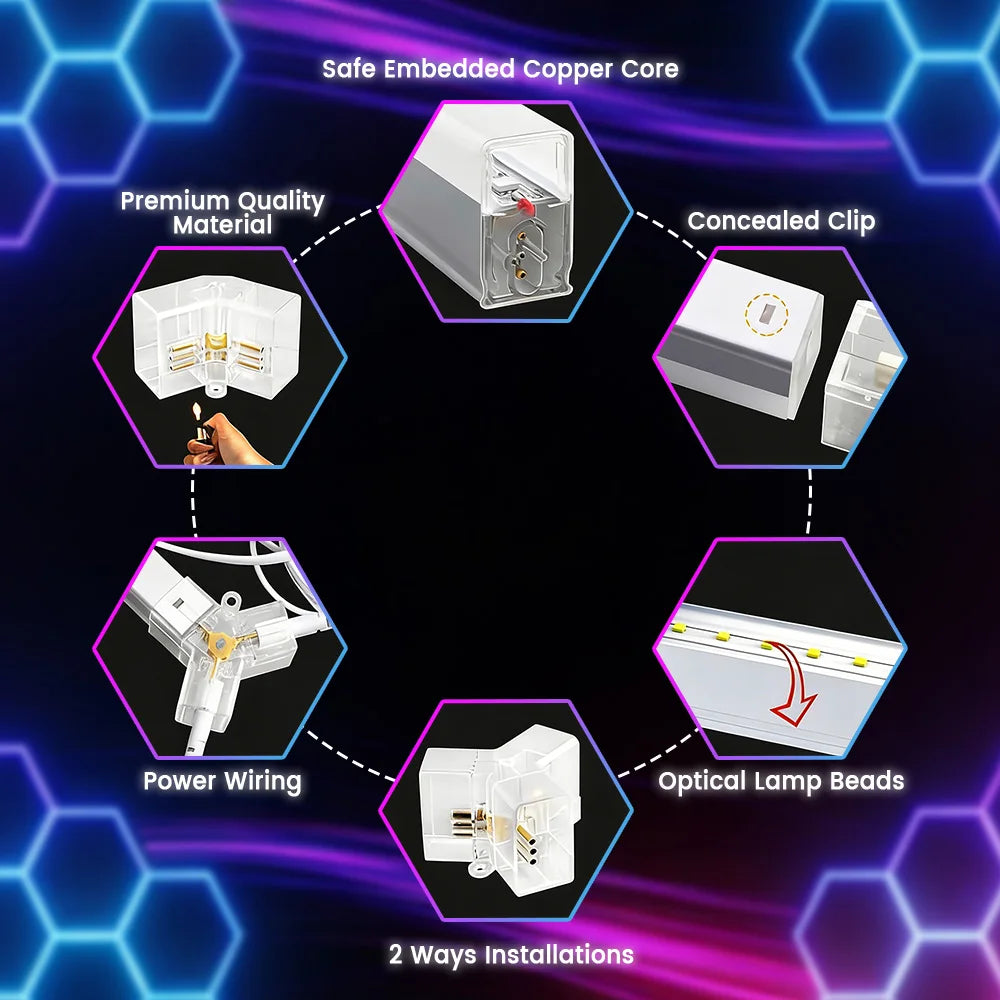 Smart RGB Honeycomb Hexagonal LED Lights with Music Function for Mobile Remote Control, Suitable for Gaming and Esports Rooms
