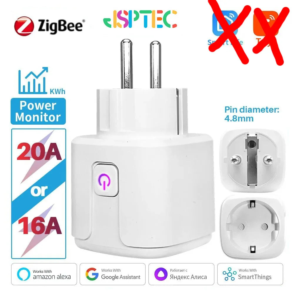 Tuya Zigbee Smart Plug 20A EU Smart Socket With Power Monitoring Timing Function Voice Control Via Alexa Google Home Yandex