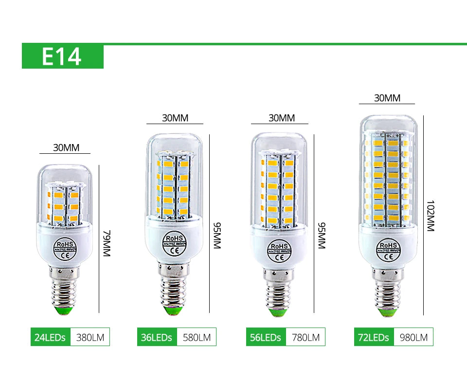AC 220V E14 E27 LED Lamp SMD 5730 Corn Bulb 24 36 56 72LEDs Lamparas for Home Decoration Ampoule LED Light White Warm White