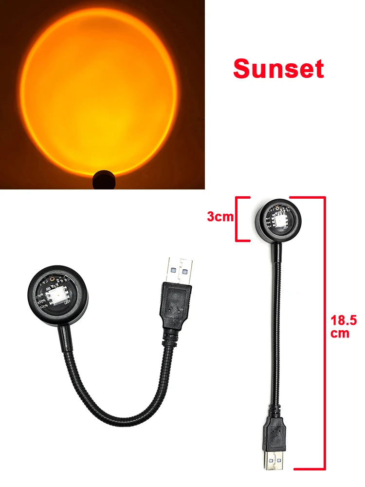 LED Sunset Lamp USB Rainbow Neon Night Light Projector Lamp Room Phone Self Photography Atmosphere Light Bedroom Wall Decor Gift