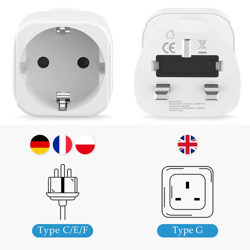 1/2pcs UK Travel Adapter, EU To UK Plug Adapter wall charge British Travel plug UK Power Converter Electrical Socket