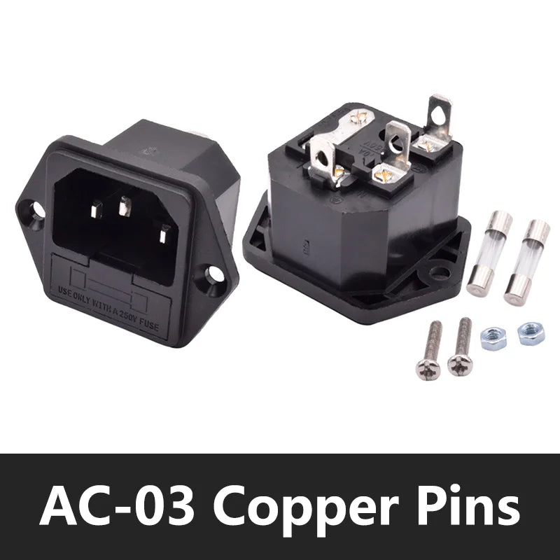 C13 C14 Electrical Power Socket Computer Mount Outlet 3 Pin IEC320 LED Rocker Switch Brass 10A Fuse Inlet Plug Connector 250v