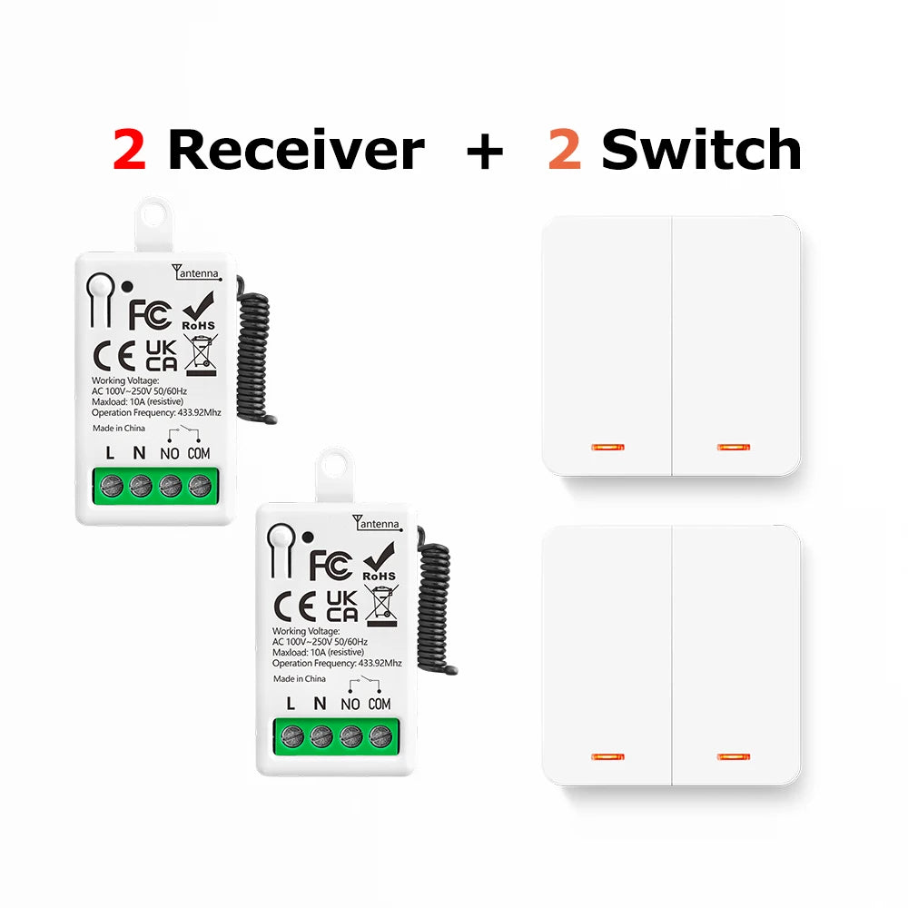 433MHz Smart Light Switch AC 110V 220V Receiver and 1/2/3Gang 86 Wireless Push Button Switch Transmit 50m for Home Improvement