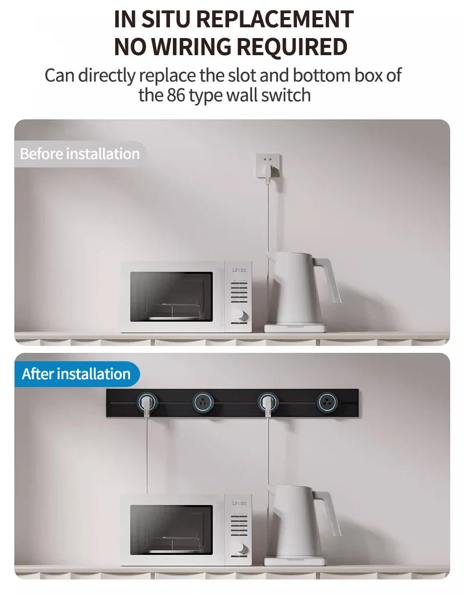 Removable Power Track Rail Socket UK/EU/UN/US/Universal US/USB Type-C Wall Mounted/Embedded Socket Kitchen Bathroom Socket
