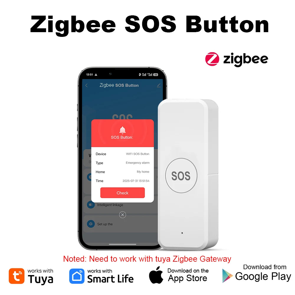 Tuya WiFi or Zigbee WiFi Panic Button for Elderly Senior Emergency Fall Alert Devices SOS Life Alarm Caregiver Pager Tuya Smart
