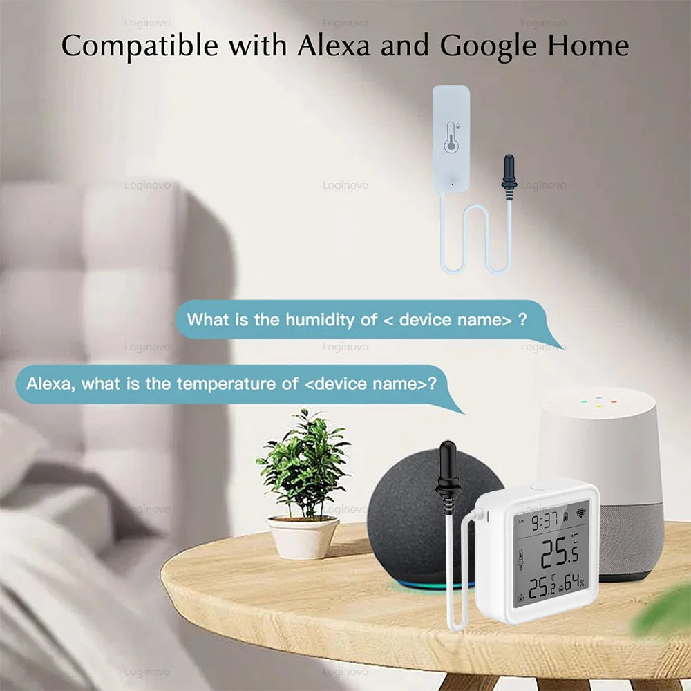 Tuya Temperature Humidity Sensor With External Probe Smart Home WiFi/Zigbee Hygrometer For Fridge Water Pool Thermostat Alarm