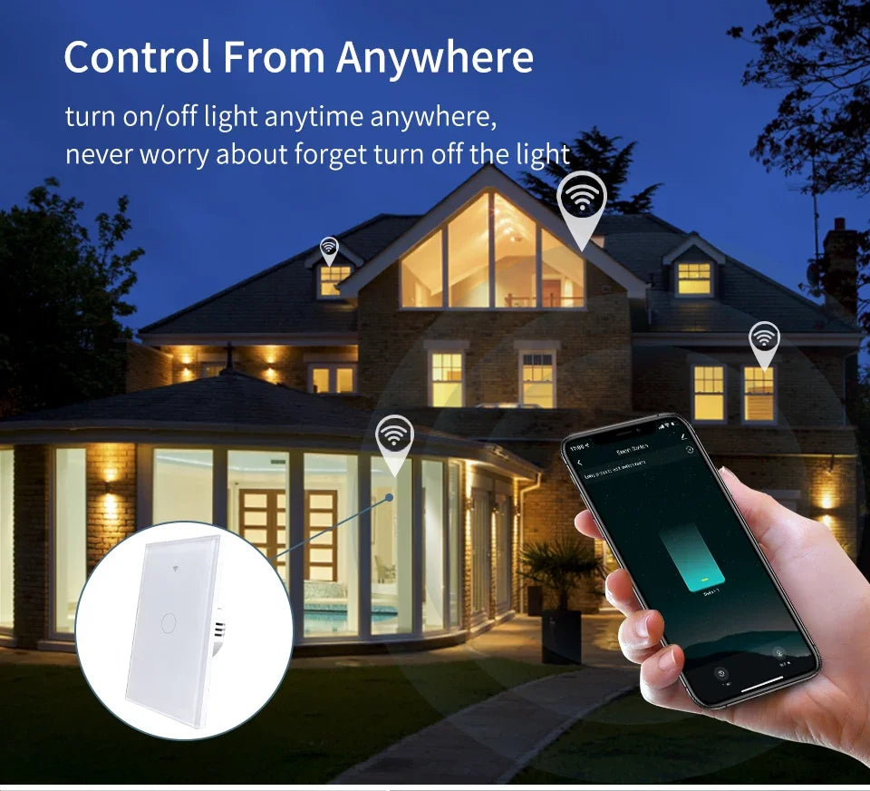 Tuya WiFi Smart Home Light Switch RF433 Neutral Wire/No Neutral Wire Required US Wall Touch Switches Support Alexa Google Home
