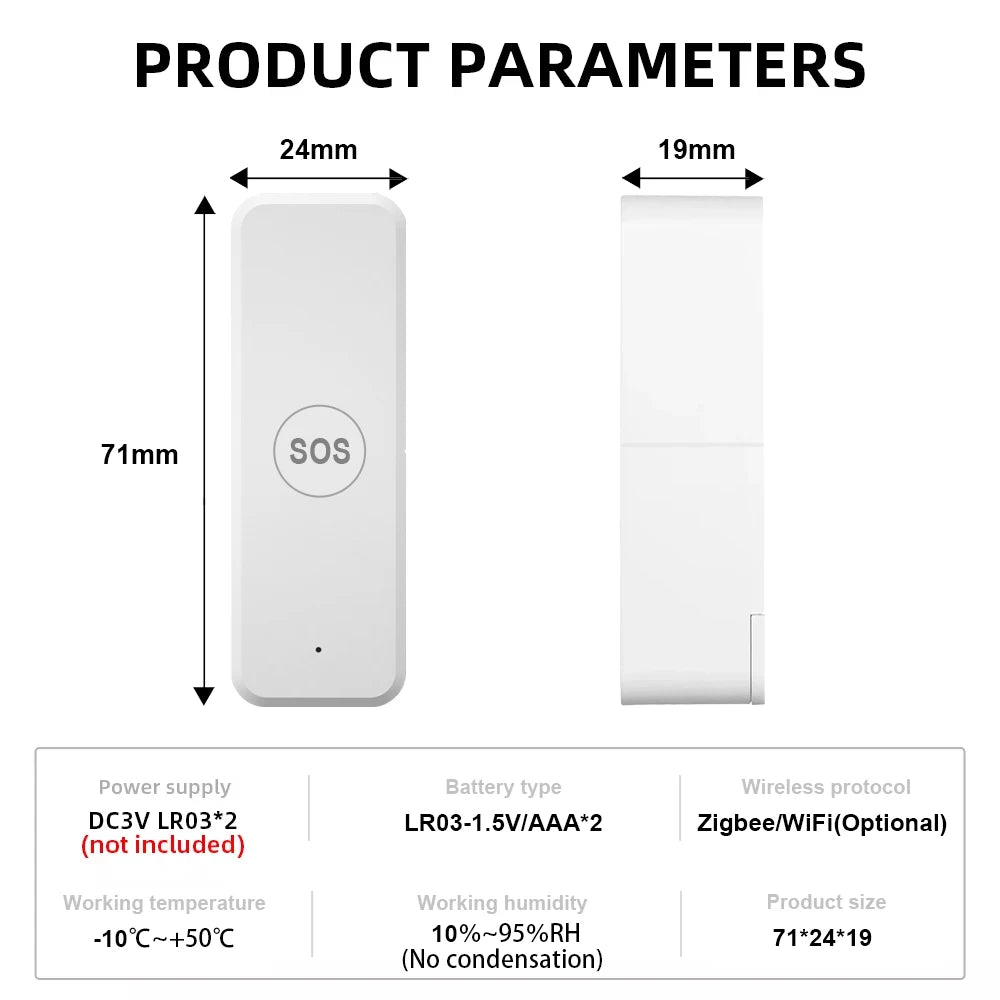Tuya WiFi or Zigbee WiFi Panic Button for Elderly Senior Emergency Fall Alert Devices SOS Life Alarm Caregiver Pager Tuya Smart