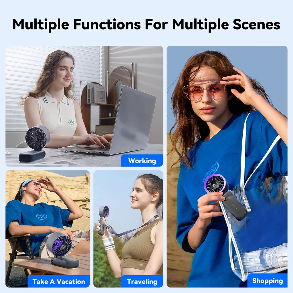 MUXNW 3 in 1 Portable Handheld Fan: Mini Personal Fan 3600mAh Rechargeable Foldable Turbo USB - Summer Beach Travel Cooling