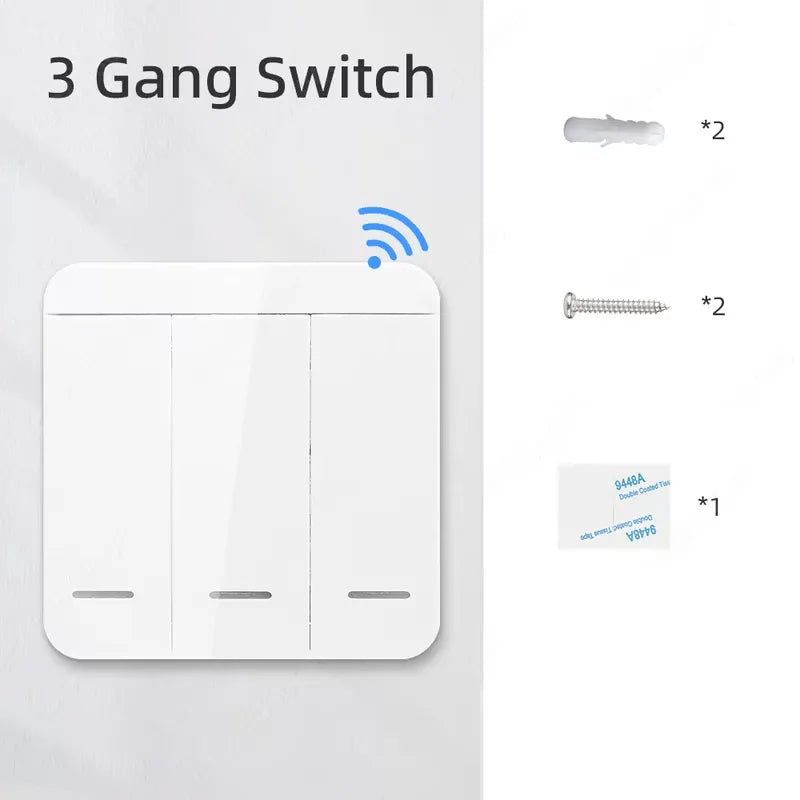 Tuya Smart Home Wifi RF433 Mhz Switch 1/2/3gang Button Switch Strong Signal Wiring-free Remote Control  Works with Alexa Google