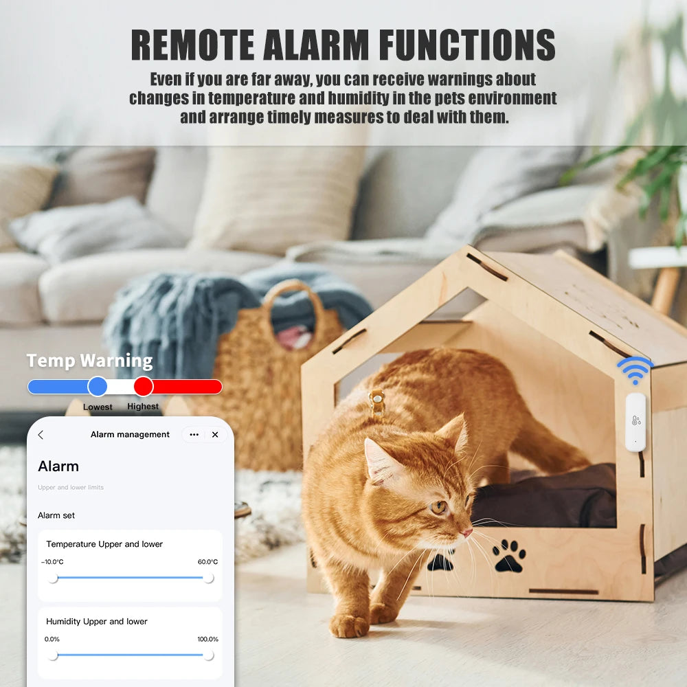 Tuya WiFi Temperature and Humidity Sensor Smart Life Monitoring Battery-Powered Home Automation Compatible with Alexa