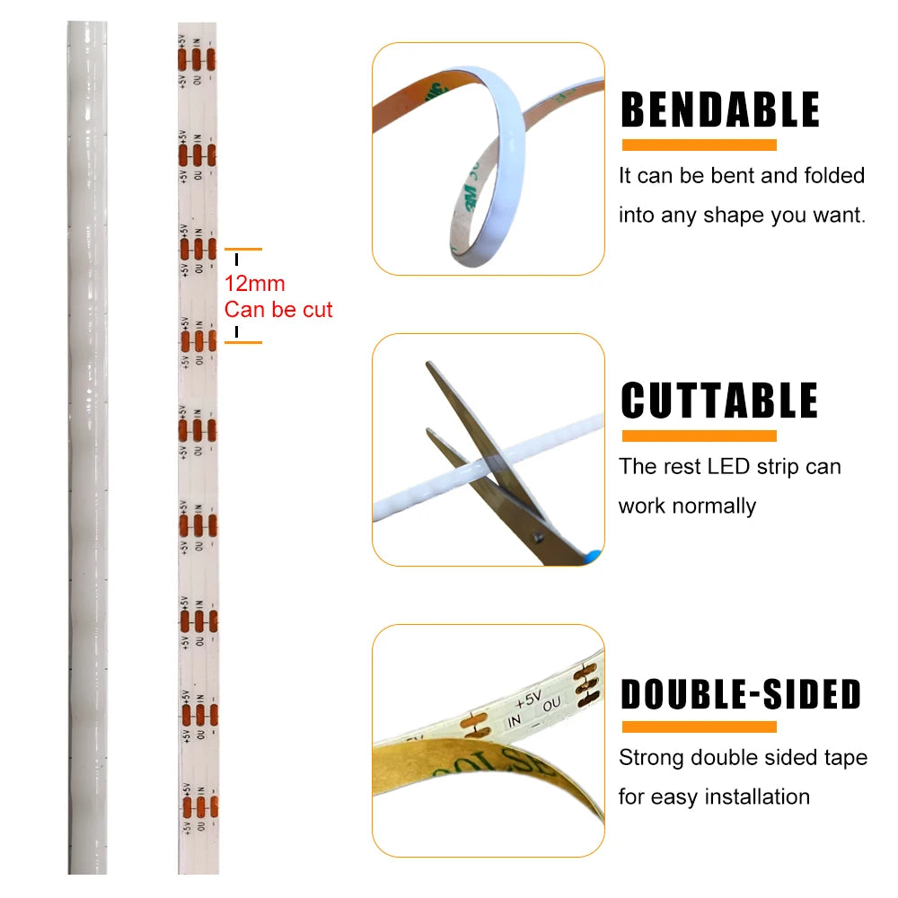 5mm WS2812B COB LED Strip Smart RGBIC WS2812 Individually Addressable High Density 160Leds/m  Flexible Pixel Light DC5V/DC12V