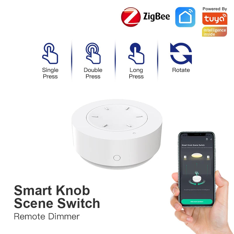 Works with Tuya ZigBee Smart Knob Switch Wireless Scene Switch Button Remote Dimmer Battery Powered Automation for Smart Life AP