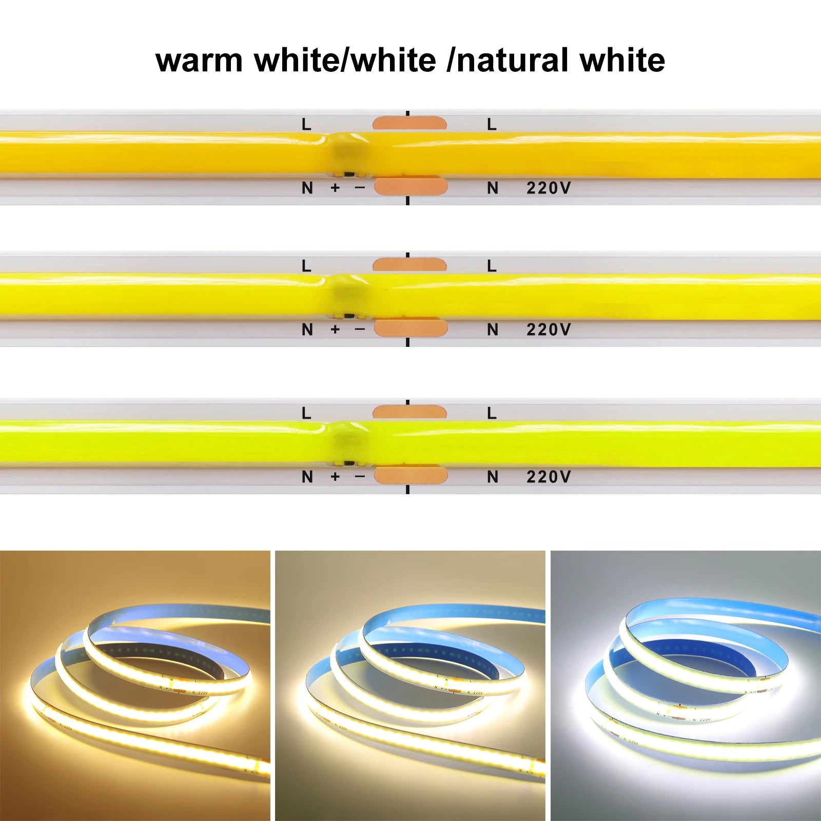 220V COB LED Strip Light 5M 10M 15M 20M Flexible Tape No Need Driver High Brightness 240LEDs RA90 Red Blue White Linear Lighting