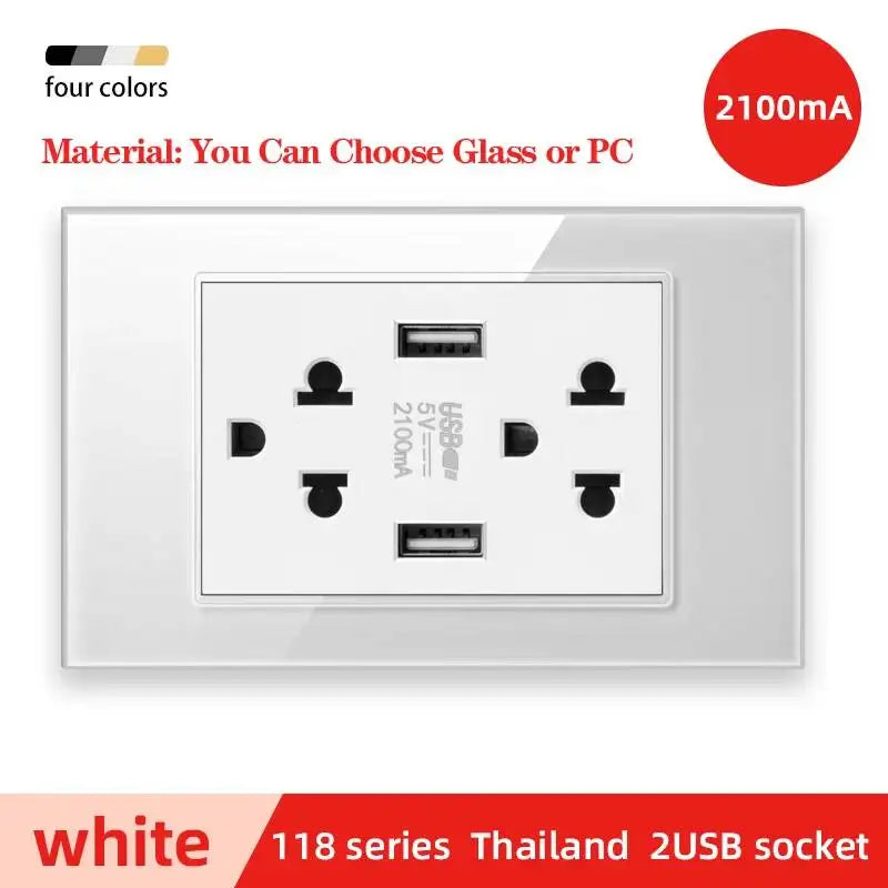 Herepow 118 Series Thailand American Standard Dual USB Wall Socket Smart Home Appliance Plug Adapter Type-c 3.1A Fast Charging