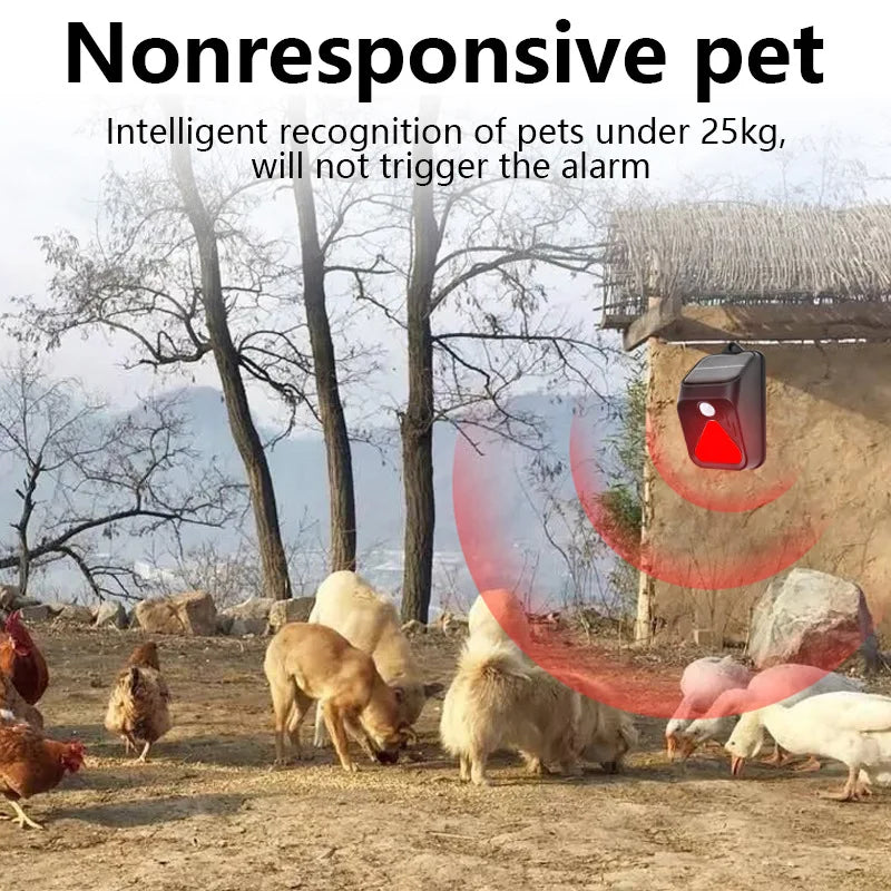 Waterproof Solar Powered Alarm Light Remote Control Motion Sensor Detector Siren Strobe Alarm Pet For Home Yard Outdoor Security