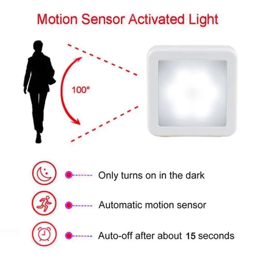 1pc 6-LED motion sensor night light, square induction lamp, LED wall lamp, office interior decoration light, office staircase