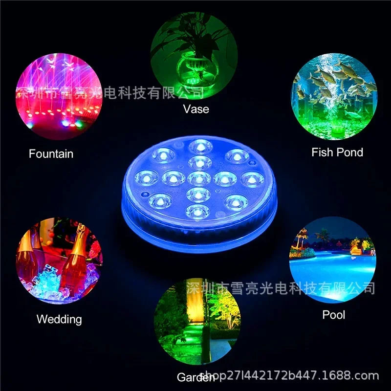 Updated IP68 RGB Submersible 13LED Underwater Light with Remote Control Underwater Pool Light Bright Lamp for Pond/Pool/Aquarium