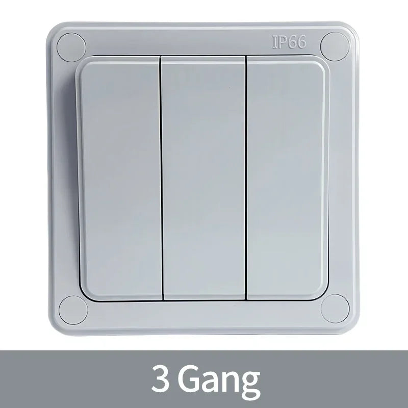 IP66 Rated Outdoor Wall Switch - 16A Weatherproof Push Button, 1/2/3 Gang for Home, Garden & Exterior Electrical Applications