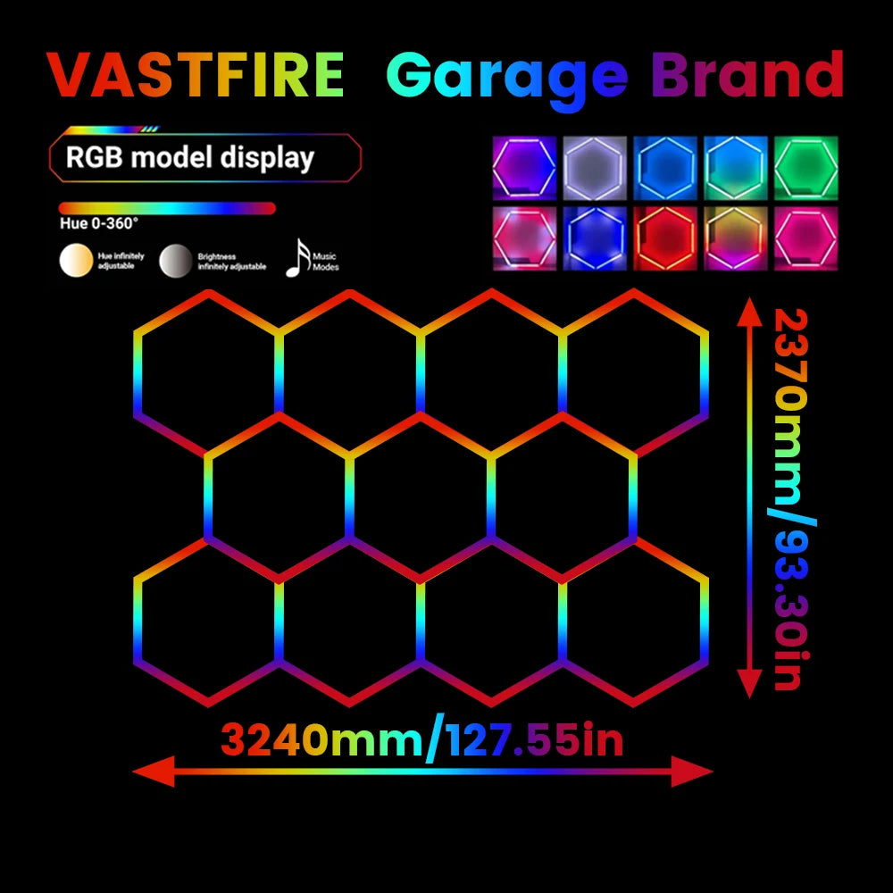 Smart RGB Honeycomb Hexagonal LED Lights with Music Function for Mobile Remote Control, Suitable for Gaming and Esports Rooms