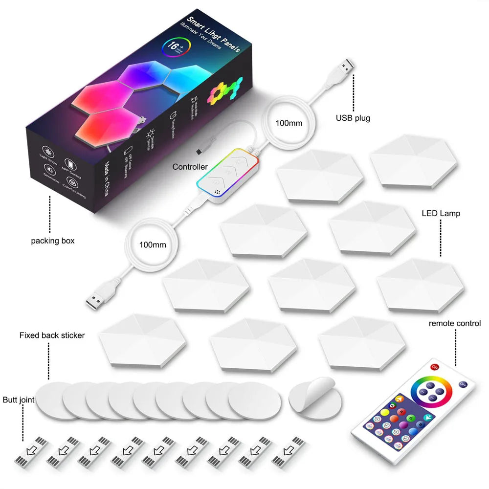 TuYa Smart WiFi Bluetooth RGB LED Hexagon Quantum Night Light Indoor Wall Light For Game Bedroom Decoration Atmosphere Lamps