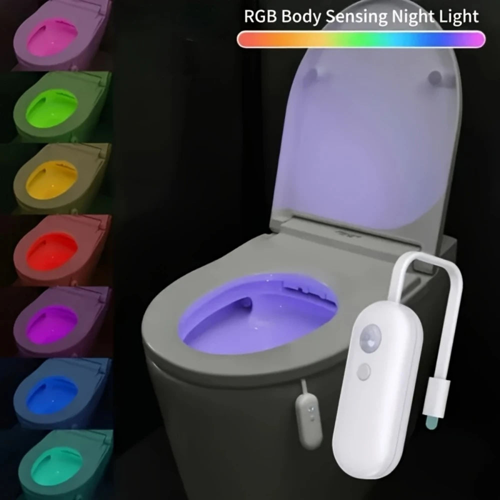 RGB Motion Sensor LED Toilet Light, Multi-Color Adjustable Bathroom Night Light, USB Charging, Easy to Install, Suitable for Bat