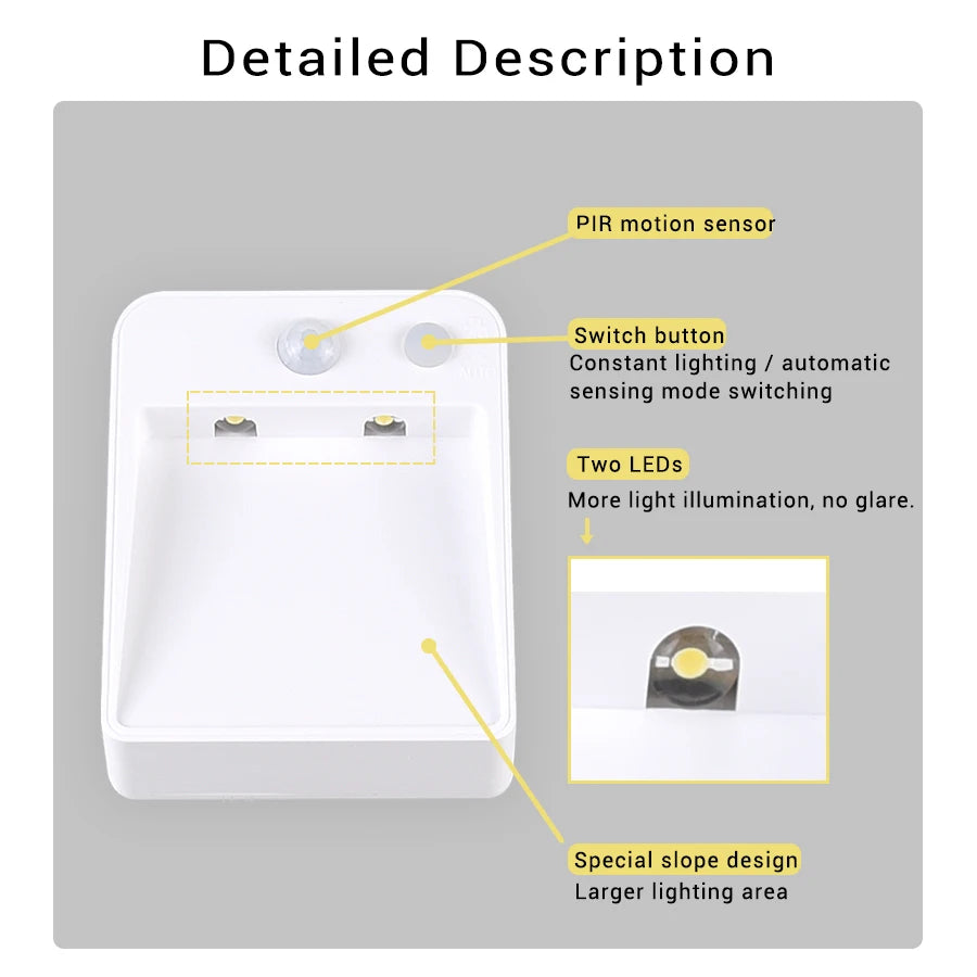 LED Night Light PIR Motion Sensor Night Lamp Wireless Detector AA Battery Powered Wall Lamp Auto On/Off Cabinet Stairs Lighting