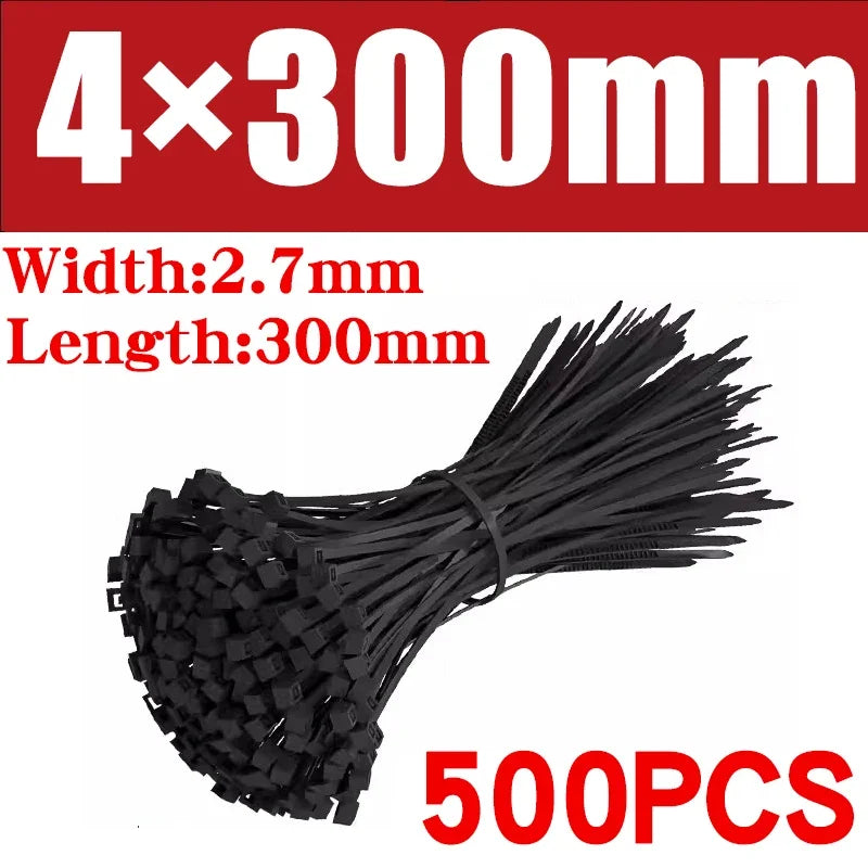 500/1000PCS Plastic Nylon Cable Ties Self-locking Cord Ties Straps Adjustable Cables Fastening Loop Home Office Wire Zip Ties