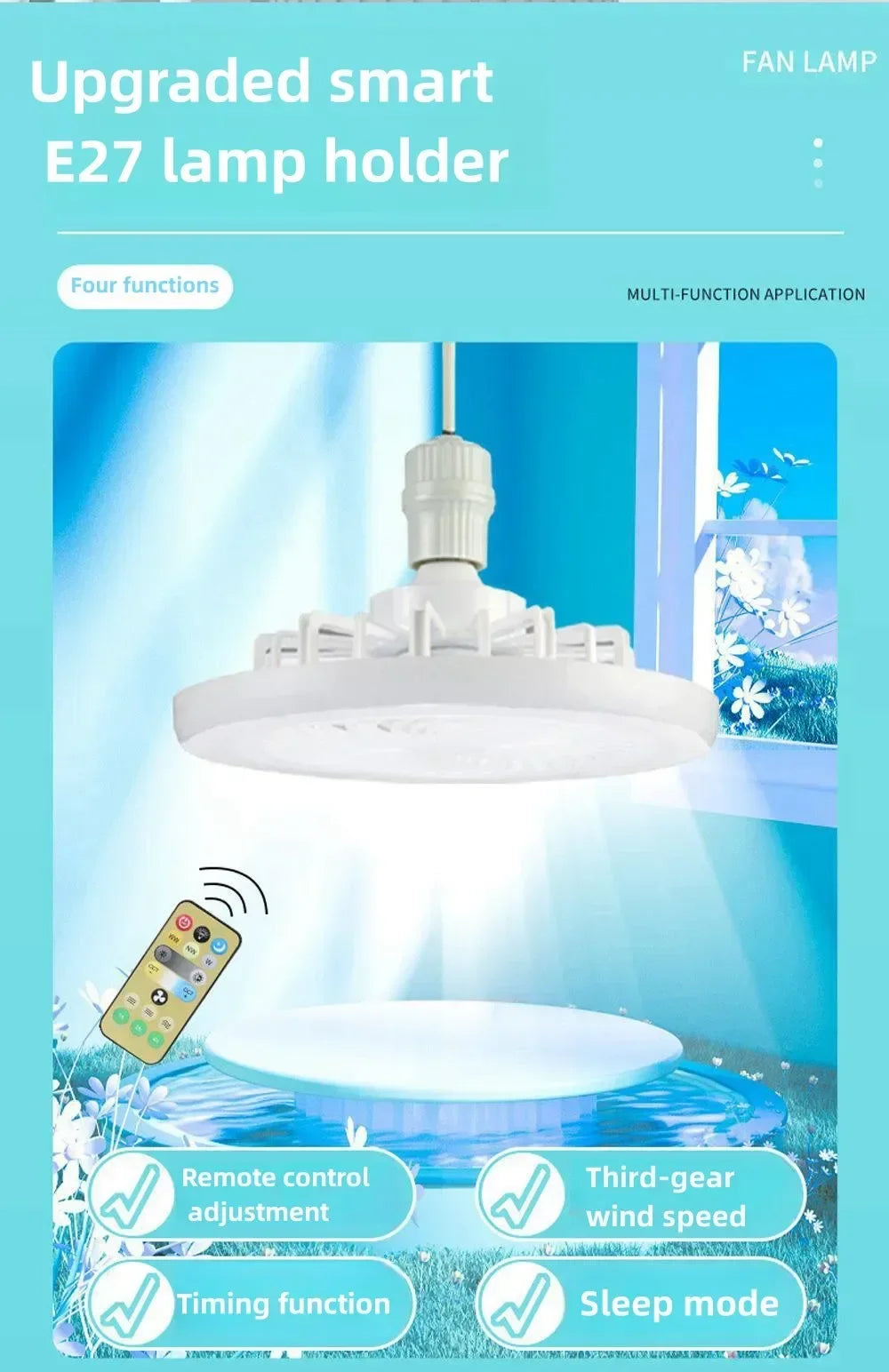 Smart 3-in-1 Ceiling Fan with Remote Control Lighting Lamp  Lighting Base for Bedroom and Living Room Silent and Convenient